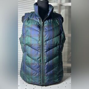 Lands' End Plaid Quilted Puffer Vest Full Zip Green/Blue/Black Women's Size S